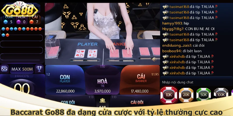 Baccarat Go88 đa dạng cửa cược với tỷ lệ thưởng cực cao