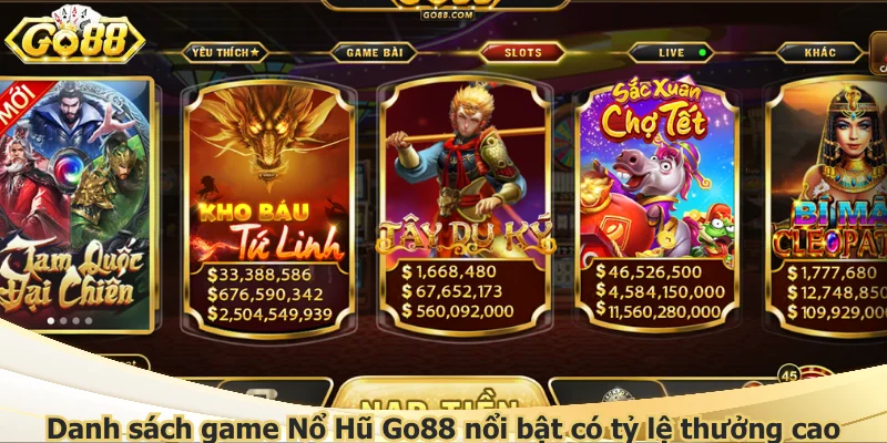 Danh sách game Nổ Hũ Go88 nổi bật có tỷ lệ thưởng cao