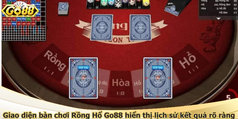 Giao diện bàn chơi Rồng Hổ Go88 hiển thị lịch sử kết quả rõ ràng