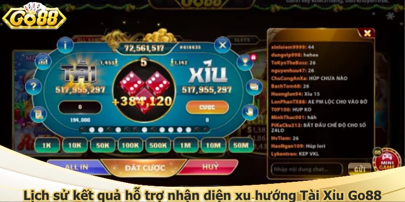 Lịch sử kết quả hỗ trợ nhận diện xu hướng Tài Xỉu Go88